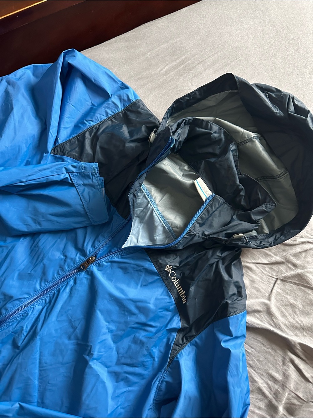 Columbia Men's Hooded Full Zip Windbreaker Jacket Blue Black Size S unisex